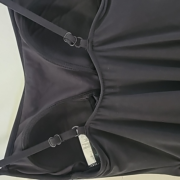 Women's Aqua Green black one peice bathing suit. Skirt overlay. Modest small. - Picture 4 of 9